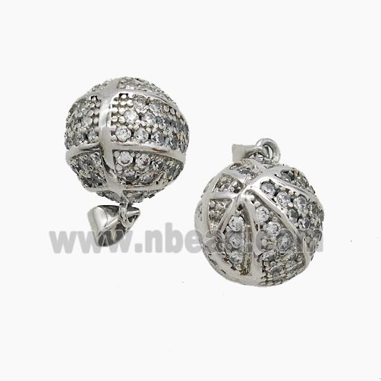 Copper Basketball Pendant Pave Zirconia Sports Platinum Plated