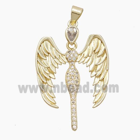 Copper Fairy Pendant Pave Zirconia Angel Wings Gold Plated