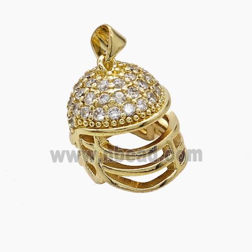 Baseball Helmet Charms Copper Pendant Pave Zirconia Sports Gold Plated