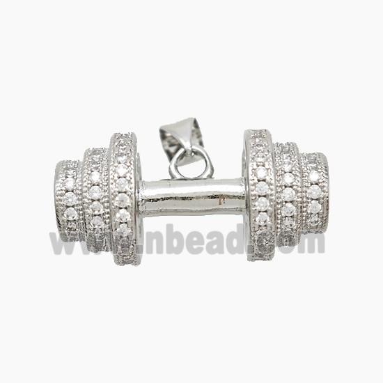 Copper Barbell Pendant Pave Zirconia Sports Platinum Plated