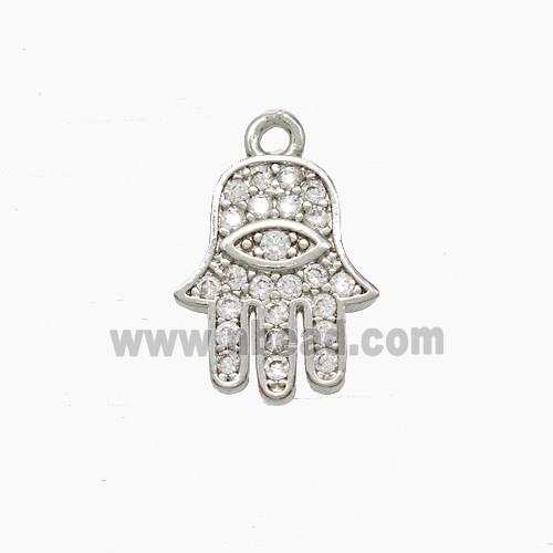 Copper Hamsahand Pendant Pave Zirconia Platinum Plated