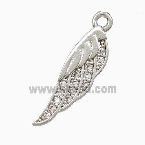 Copper Angel Wings Pendant Pave Zirconia Platinum Plated