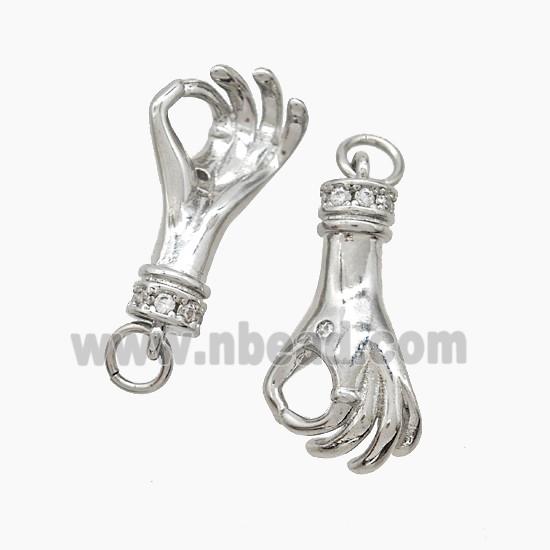 Copper Hand Pendant Pave Zirconia Okay Sign Platinum Plated