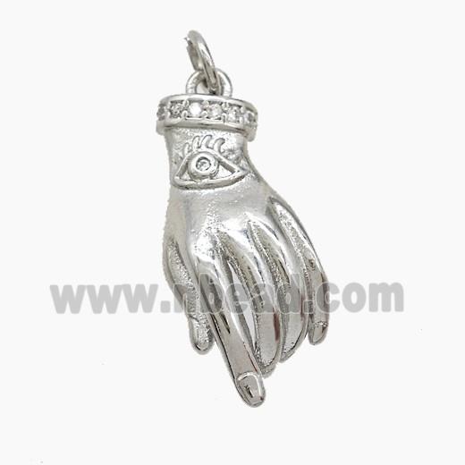Copper Hand Pendant Pave Zirconia Platinum Plated