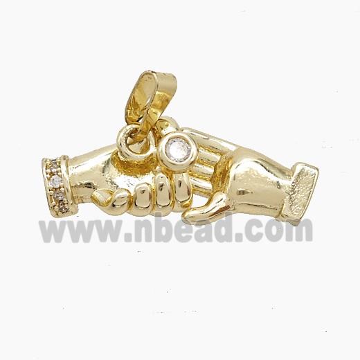 Copper Handshake Pendant Pave Zirconia Gold Plated