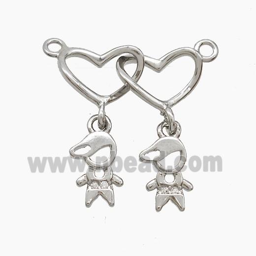 Copper Heart Kidsboy Pendant Pave Zirconia 2loops Platinum Plated