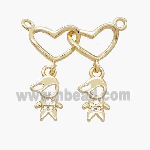 Copper Heart Kidsboy Pendant Pave Zirconia 2loops Gold Plated