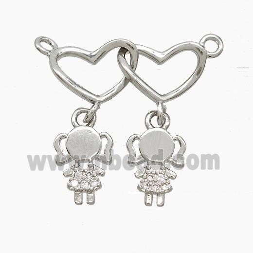 Copper Heart Kidsgirls Pendant Pave Zirconia 2loops Platinum Plated