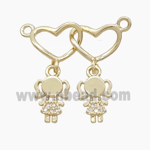 Copper Heart Kidsgirls Pendant Pave Zirconia 2loops Gold Plated
