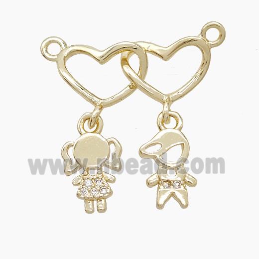 Copper Heart Kids Pendant Pave Zirconia 2loops Gold Plated