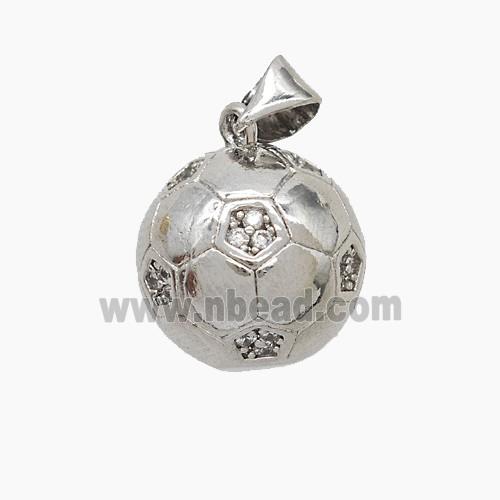 Copper Football Pendant Pave Zirconia Platinum Plated