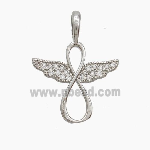 Copper Infinity Angel Wings Pendant Pave Zirconia Platinum Plated
