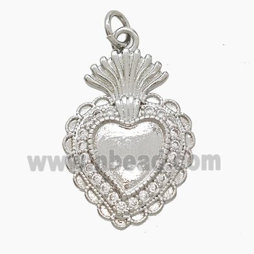 Copper Heart Pendant Pave Zirconia Platinum Plated