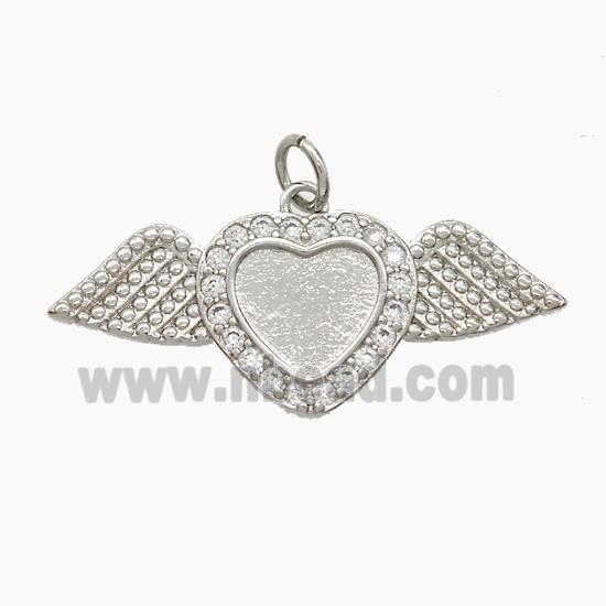 Copper Heart Angel Wings Pave Zirconia Platinum Plated