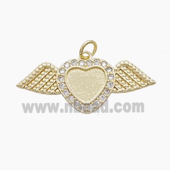 Copper Heart Angel Wings Pave Zirconia Gold Plated