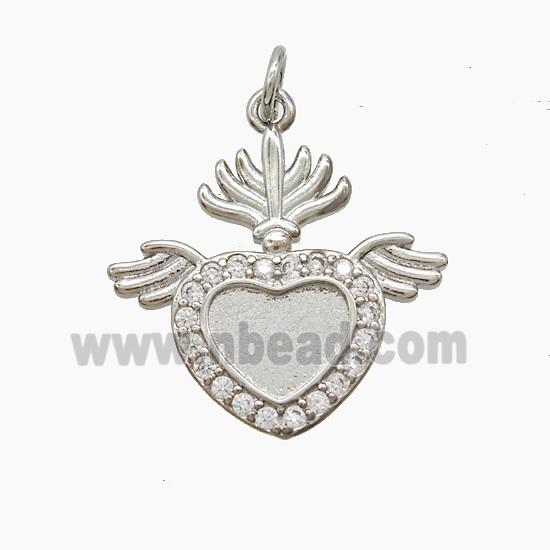 Copper Heart Angel Wings Pave Zirconia Platinum Plated