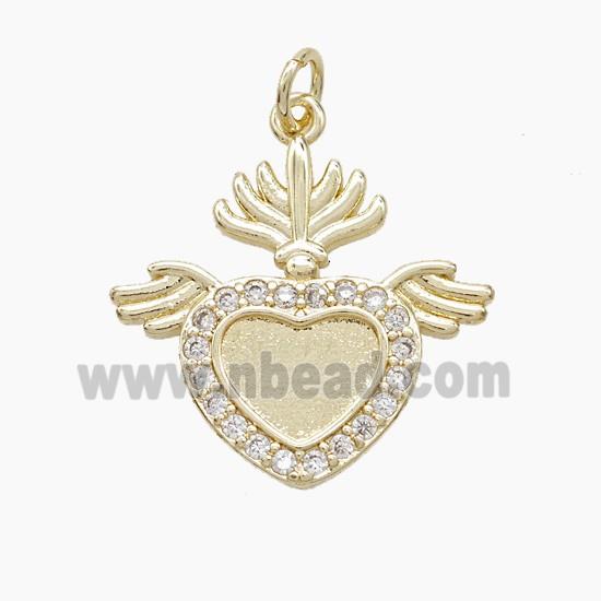Copper Heart Angel Wings Pave Zirconia Gold Plated
