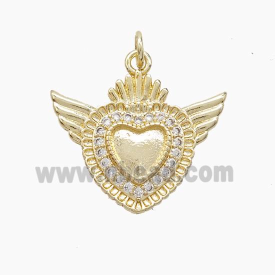 Copper Heart Angel Wings Pave Zirconia Gold Plated