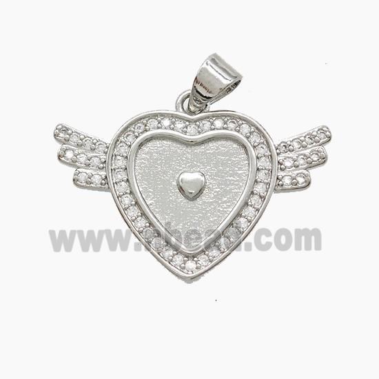 Copper Heart Angel Wings Pave Zirconia Platinum Plated