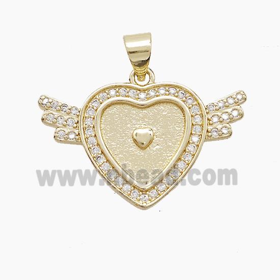 Copper Heart Angel Wings Pave Zirconia Gold Plated
