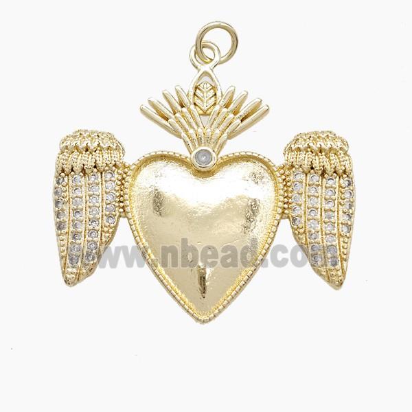Copper Heart Angel Wings Pave Zirconia Gold Plated