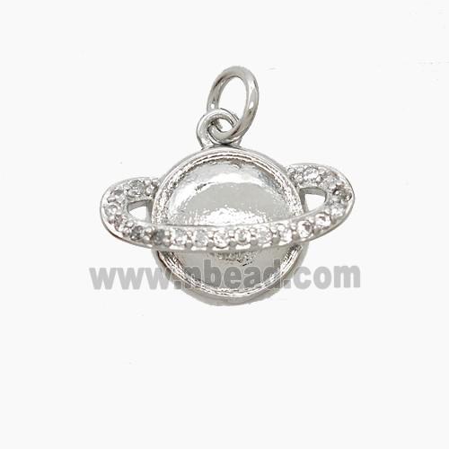 Copper Planet Pendant Pave Zirconia Platinum Plated