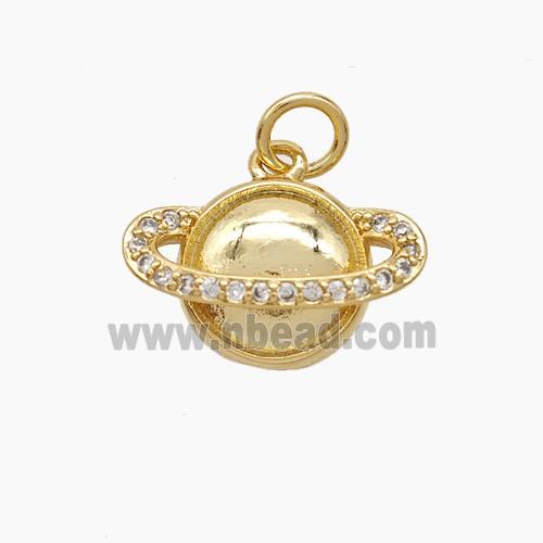 Copper Planet Pendant Pave Zirconia Gold Plated