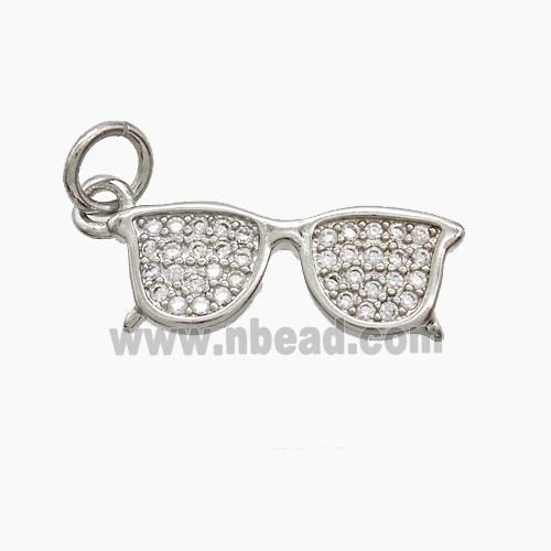 Copper Glasses Pendant Pave Zirconia Platinum Plated
