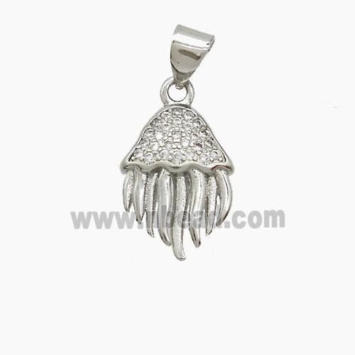 Copper Jellyfish Pendant Pave Zirconia Platinum Plated