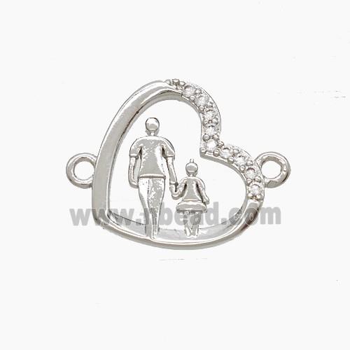Copper Heart Pendant Pave Zirconia Father and Daughter 2loops Platinum Plated