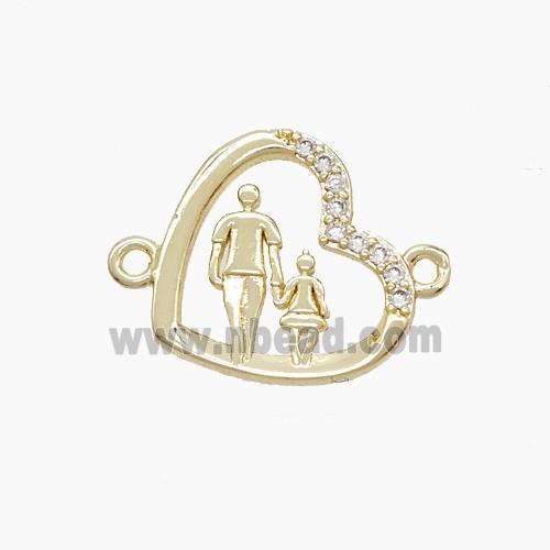 Copper Heart Pendant Pave Zirconia Father and Daughter 2loops Gold Plated