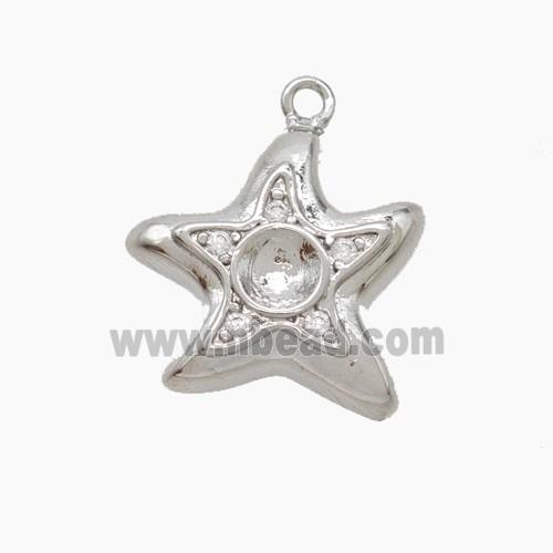 Copper Starfish Pendant Pave Zirconia Platinum Plated
