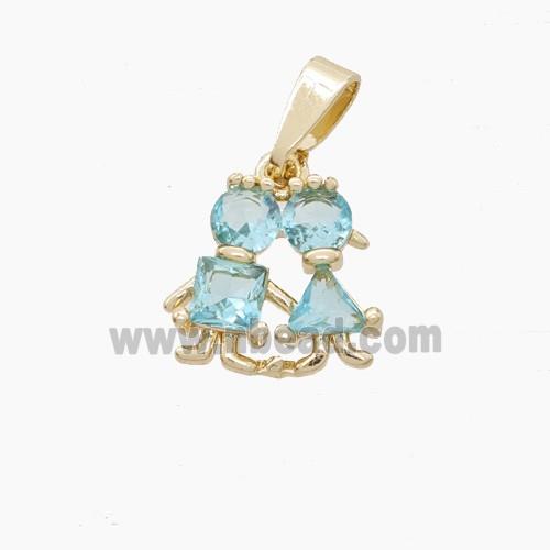 Copper Kids Pendant Pave Crystal Glass Gold Plated