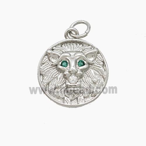 Copper Lion Pendant Pave Zirconia Platinum Plated