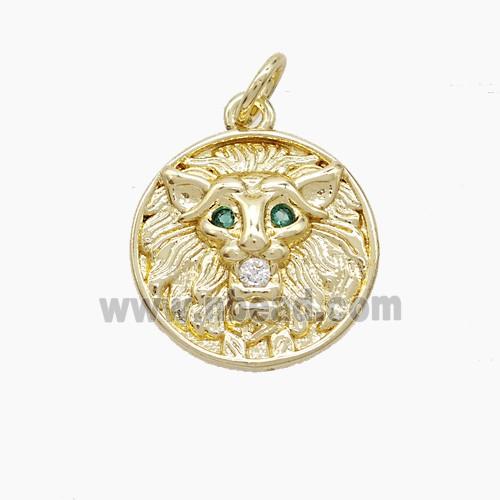 Copper Lion Pendant Pave Zirconia Gold Plated