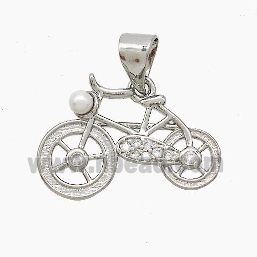 Copper Bicycle Pendant Pave Zirconia Resin Platinum Plated