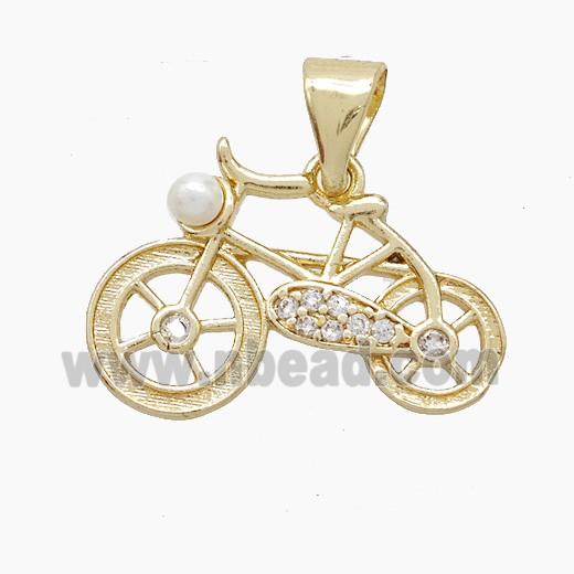 Copper Bicycle Pendant Pave Zirconia Resin Gold Plated