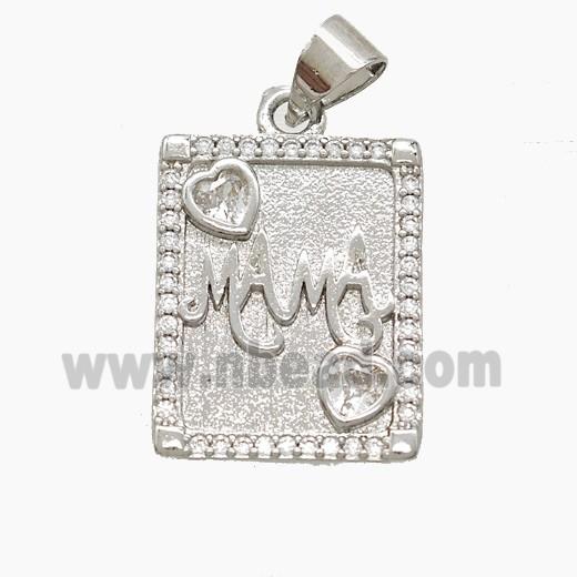 Copper MAMA Pendant Pave Zirconia Rectangle Platinum Plated