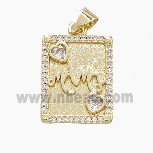 Copper MAMA Pendant Pave Zirconia Rectangle Gold Plated