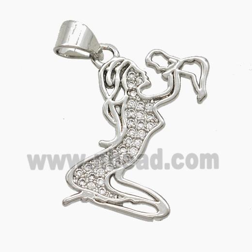 Copper Mother And Baby Pendant Pave Zirconia Platinum Plated