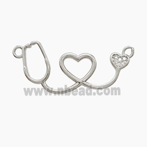 Copper Stethoscope Pendant Pave Zirconia 2loops Platinum Plated