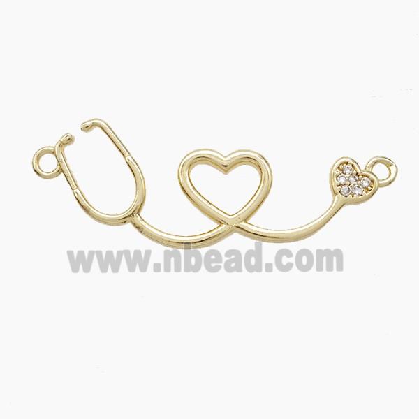Copper Stethoscope Pendant Pave Zirconia 2loops Gold Plated