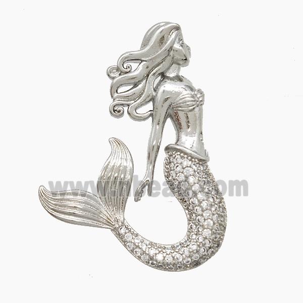 Copper Mermaid Pendant Pave Zirconia Platinum Plated