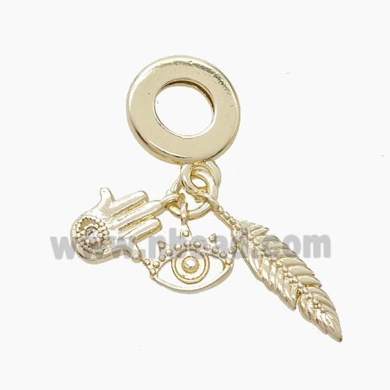 Copper Hand Eye And Leaf Pendant Pave Zirconia Gold Plated