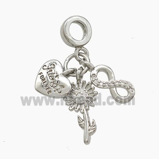Copper Heart And Infinity Sunflower Pendant Pave Zirconia Platinum Plated