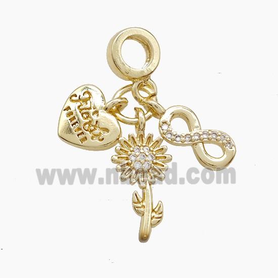 Copper Heart And Infinity Sunflower Pendant Pave Zirconia Gold Plated