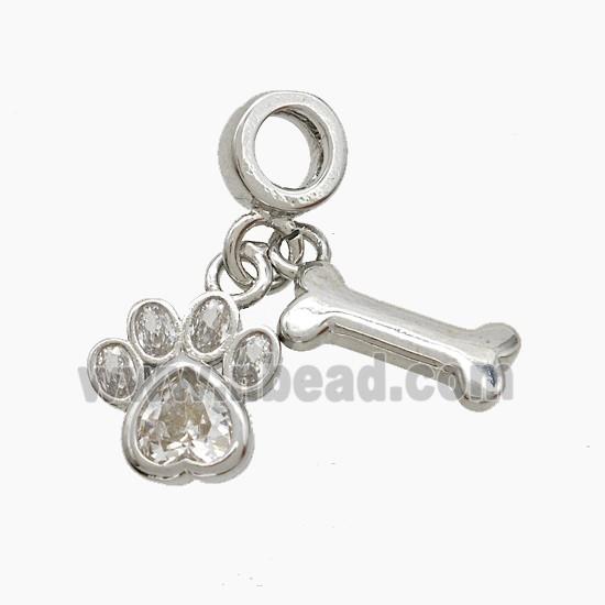 Copper Paws And Dogbone Pendant Pave Zirconia Platinum Plated