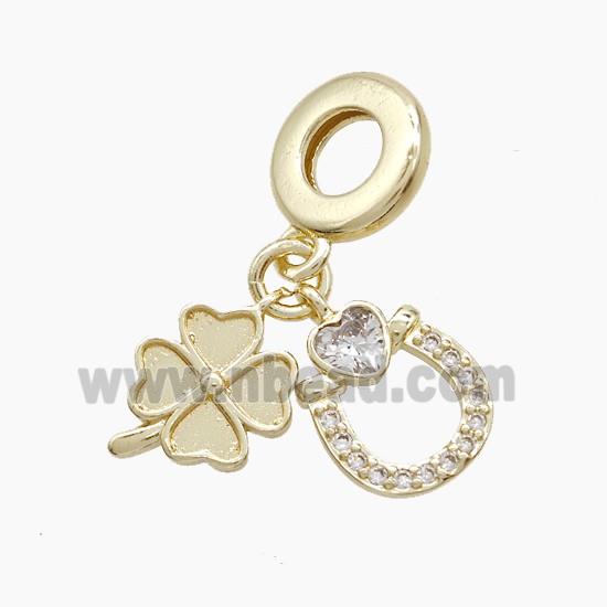 Copper Clover And Horseshoe Pendant Pave Zirconia Gold Plated