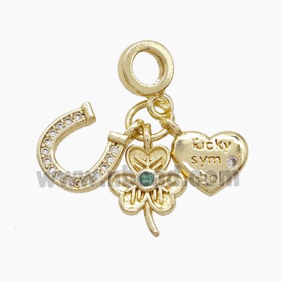 Copper Heart And Flower Horseshoe Pendant Pave Zirconia Gold Plated