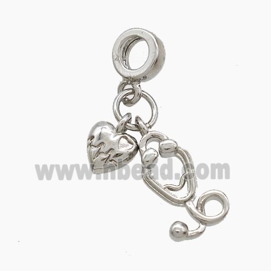 Copper Heart And Stethoscope Pendant Platinum Plated